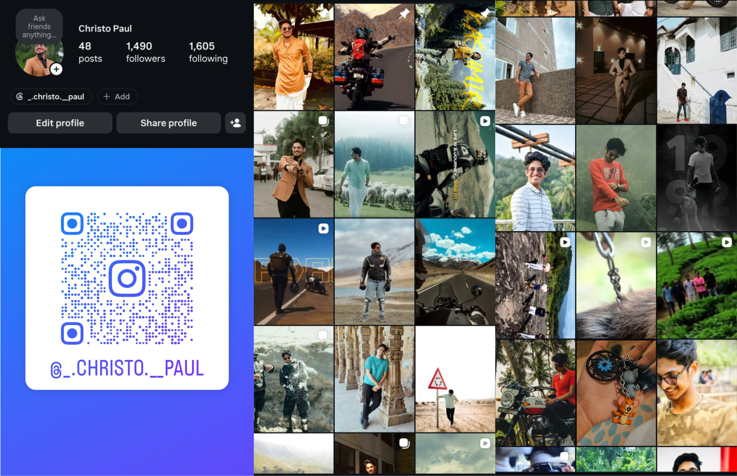 Christo's Instagram grid — travel, motorcycling, food and life beyond design
