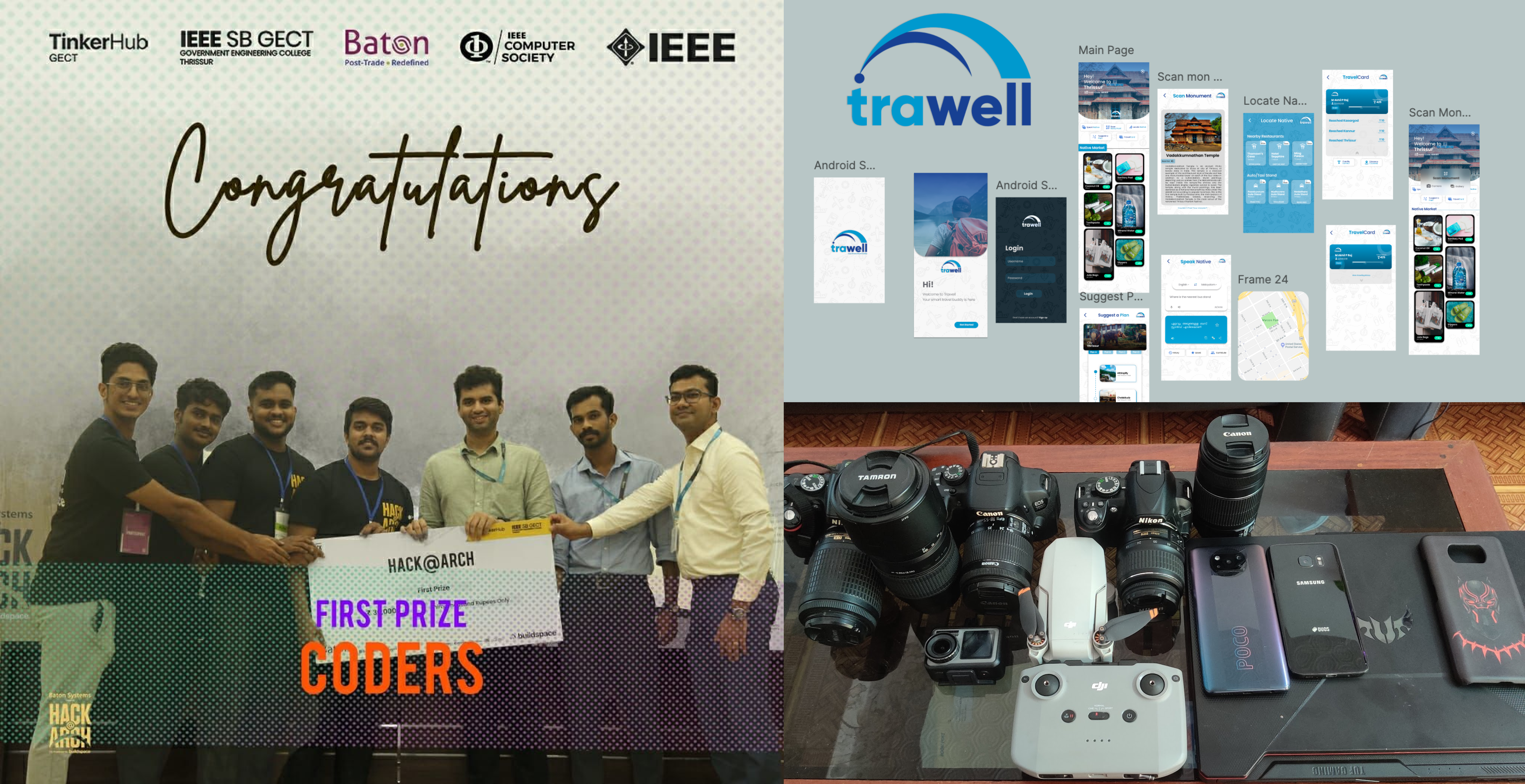 Hack@Arch first prize win with the team of four, and the Trawell app UI