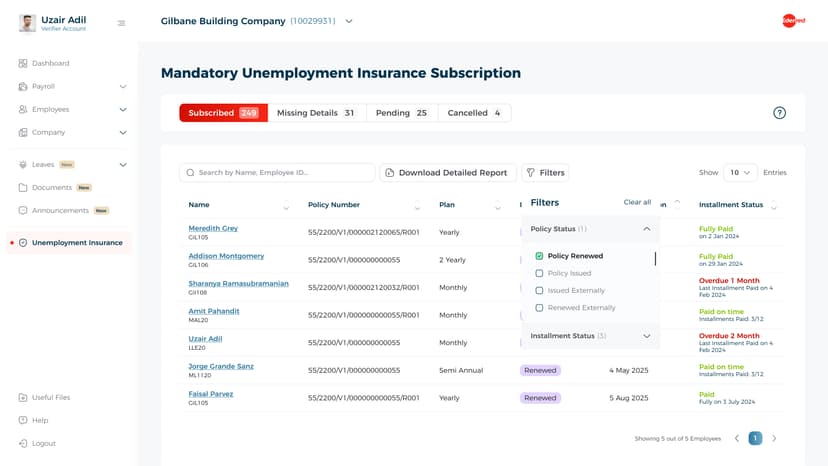 Filters — policy status